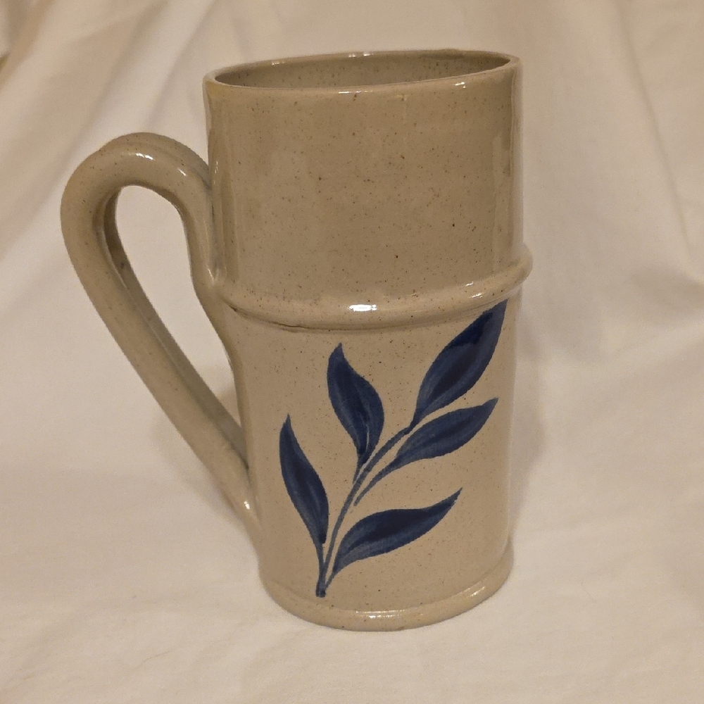 Williamsburg Pottery Vintage (2002) Ceramic Mug with Blue Leaf Design[2/$20]